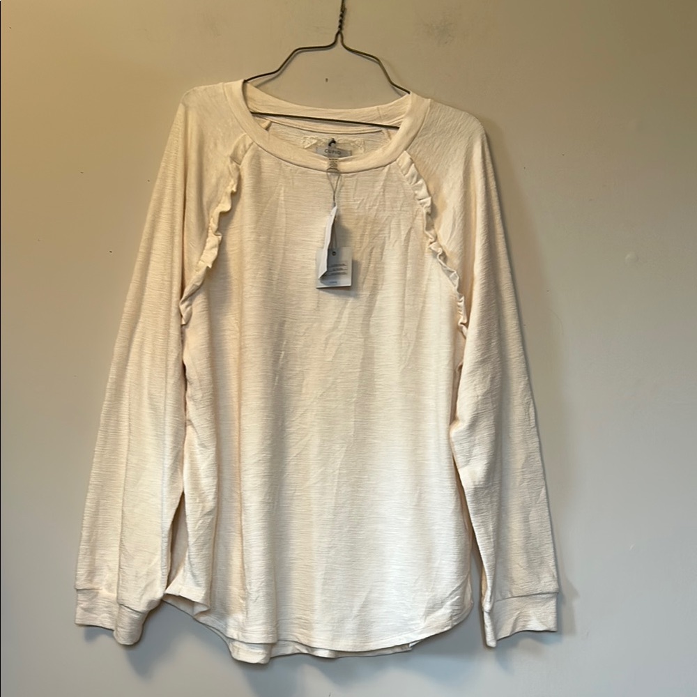 Cupio cream long sleeve pullover ruffle trim cuffed sleeves size XL new/tags